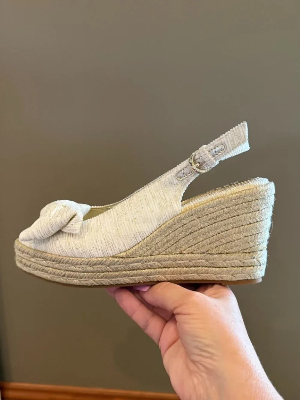 Naturalizer Bettina Peep Toe Bow Slingback Wedge Espadrilles, Size 8